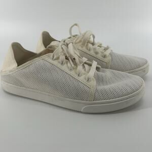 Olukai Pehuea Li Tennis Shoe Sneaker Off White Ivory Womens Sz 9.5 M Drop Heel